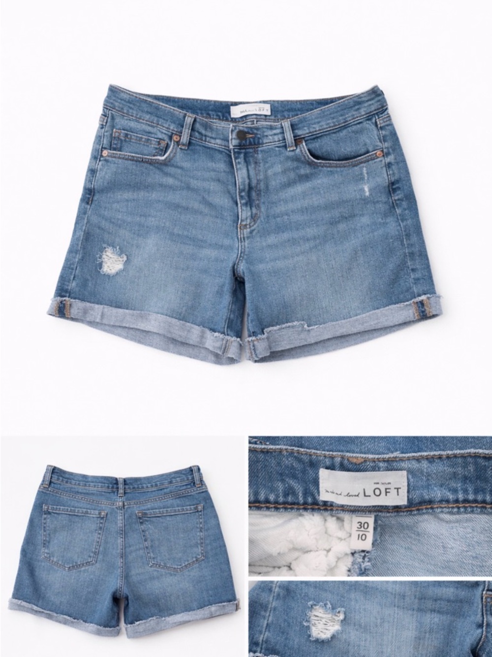 LOFT Women's Medium Blue Distressed Denim Rolled-Cuff Shorts